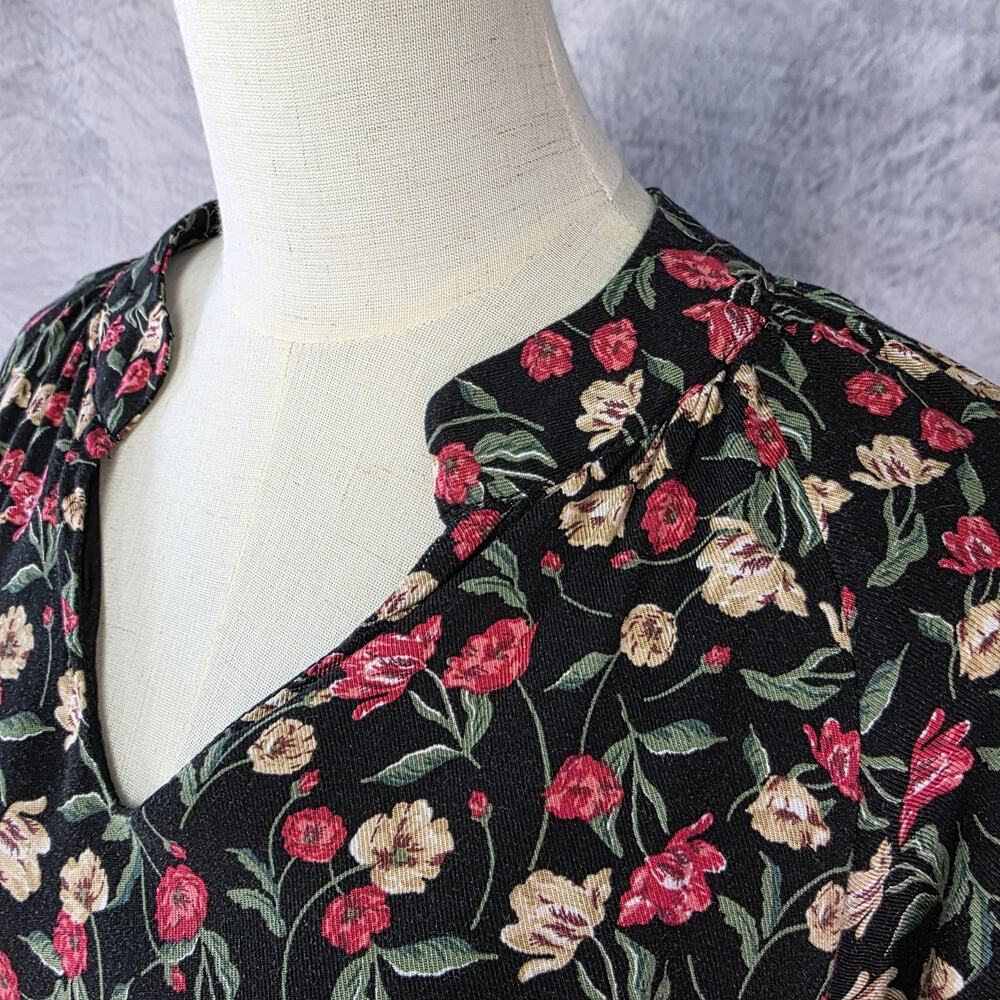 Draper James RSVP Dress Womens XL Black Floral Tie Waist Smocked Cuffs KD7032RT - Picture 7 of 16